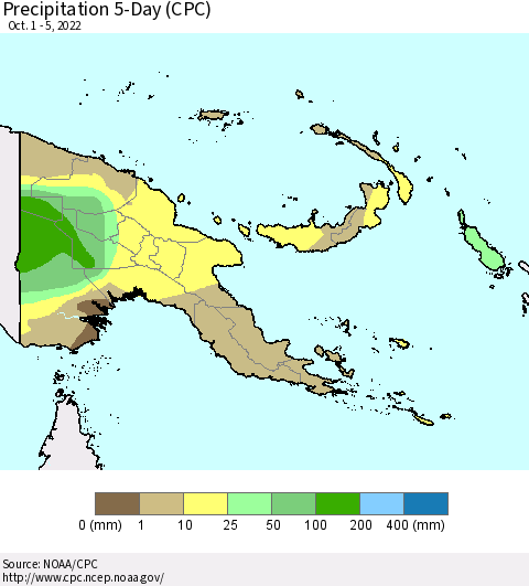 Papua New Guinea Precipitation 5-Day (CPC) Thematic Map For 10/1/2022 - 10/5/2022