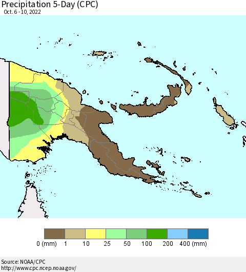 Papua New Guinea Precipitation 5-Day (CPC) Thematic Map For 10/6/2022 - 10/10/2022