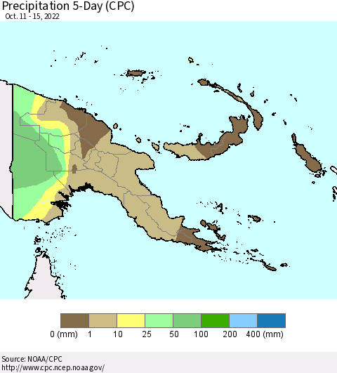 Papua New Guinea Precipitation 5-Day (CPC) Thematic Map For 10/11/2022 - 10/15/2022