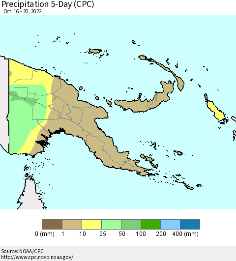 Papua New Guinea Precipitation 5-Day (CPC) Thematic Map For 10/16/2022 - 10/20/2022