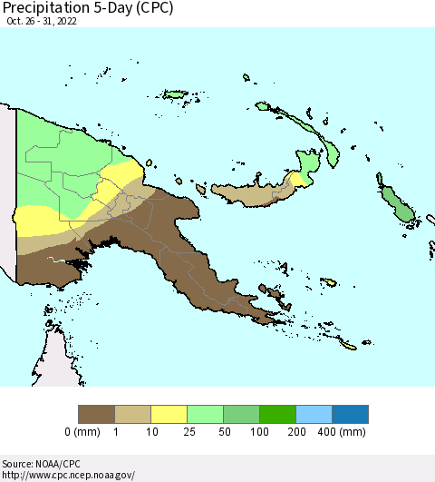 Papua New Guinea Precipitation 5-Day (CPC) Thematic Map For 10/26/2022 - 10/31/2022