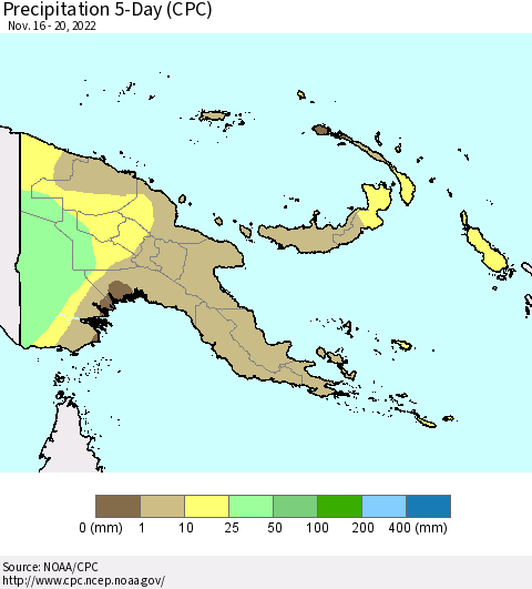 Papua New Guinea Precipitation 5-Day (CPC) Thematic Map For 11/16/2022 - 11/20/2022
