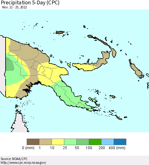 Papua New Guinea Precipitation 5-Day (CPC) Thematic Map For 11/21/2022 - 11/25/2022