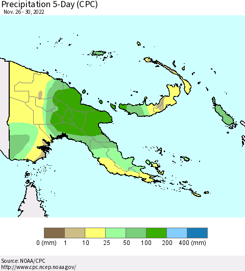 Papua New Guinea Precipitation 5-Day (CPC) Thematic Map For 11/26/2022 - 11/30/2022
