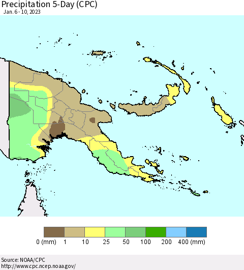 Papua New Guinea Precipitation 5-Day (CPC) Thematic Map For 1/6/2023 - 1/10/2023