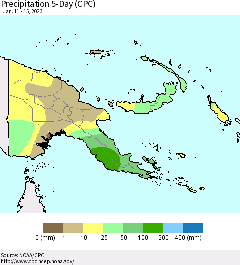 Papua New Guinea Precipitation 5-Day (CPC) Thematic Map For 1/11/2023 - 1/15/2023