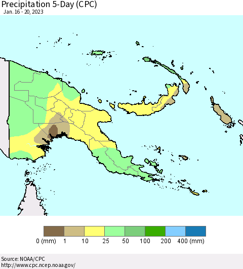 Papua New Guinea Precipitation 5-Day (CPC) Thematic Map For 1/16/2023 - 1/20/2023
