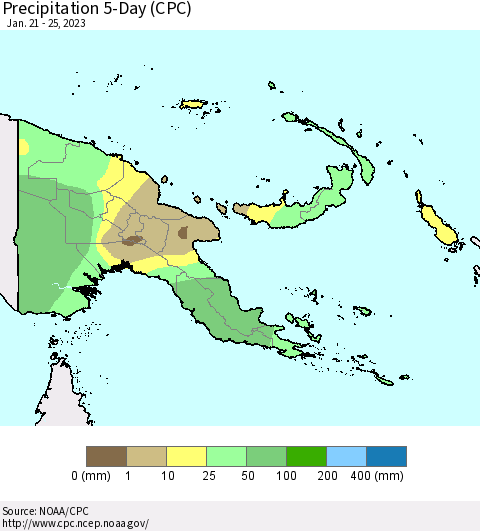 Papua New Guinea Precipitation 5-Day (CPC) Thematic Map For 1/21/2023 - 1/25/2023