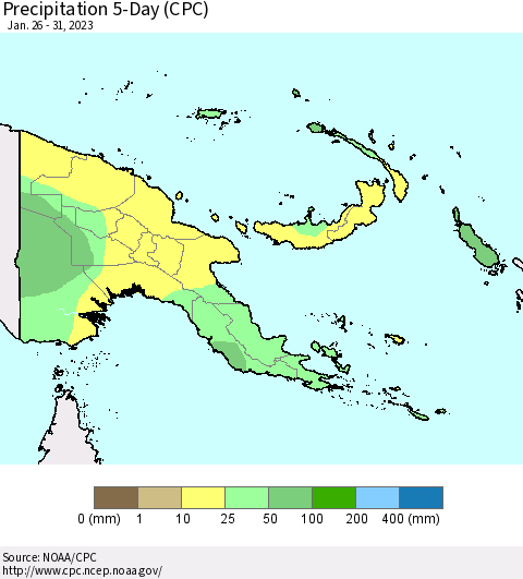 Papua New Guinea Precipitation 5-Day (CPC) Thematic Map For 1/26/2023 - 1/31/2023