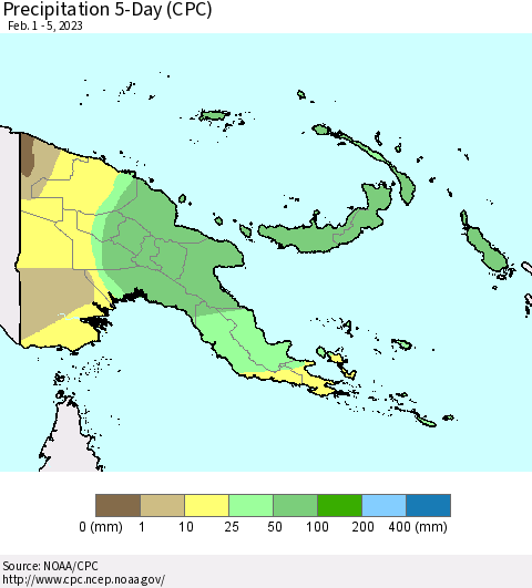 Papua New Guinea Precipitation 5-Day (CPC) Thematic Map For 2/1/2023 - 2/5/2023