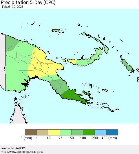 Papua New Guinea Precipitation 5-Day (CPC) Thematic Map For 2/6/2023 - 2/10/2023