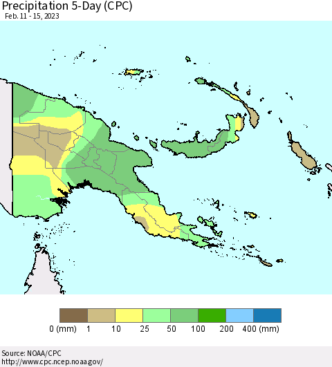 Papua New Guinea Precipitation 5-Day (CPC) Thematic Map For 2/11/2023 - 2/15/2023