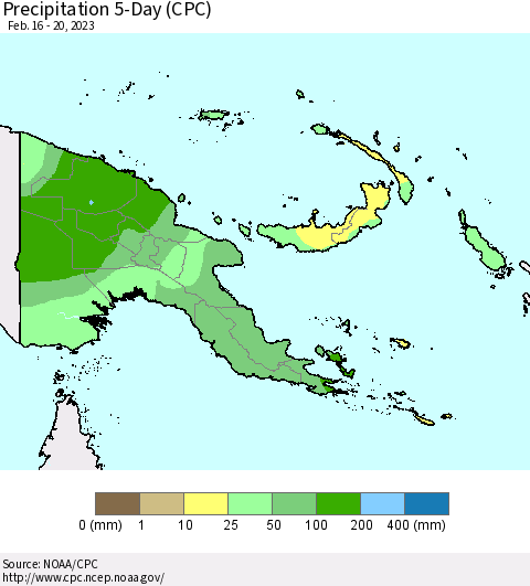 Papua New Guinea Precipitation 5-Day (CPC) Thematic Map For 2/16/2023 - 2/20/2023