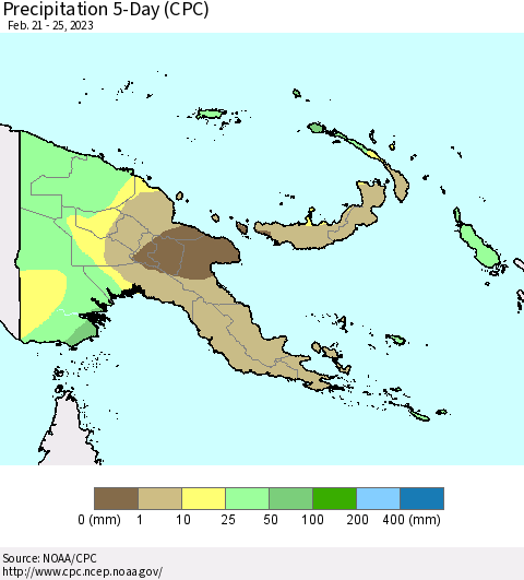 Papua New Guinea Precipitation 5-Day (CPC) Thematic Map For 2/21/2023 - 2/25/2023