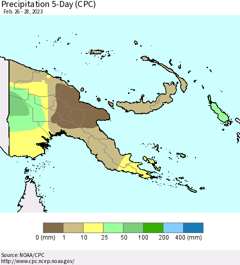 Papua New Guinea Precipitation 5-Day (CPC) Thematic Map For 2/26/2023 - 2/28/2023