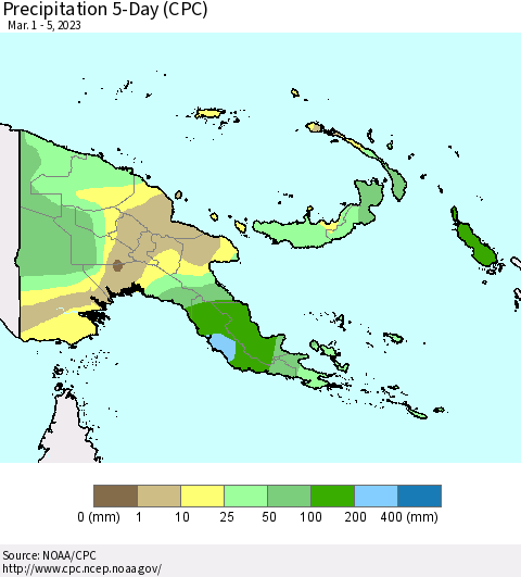 Papua New Guinea Precipitation 5-Day (CPC) Thematic Map For 3/1/2023 - 3/5/2023