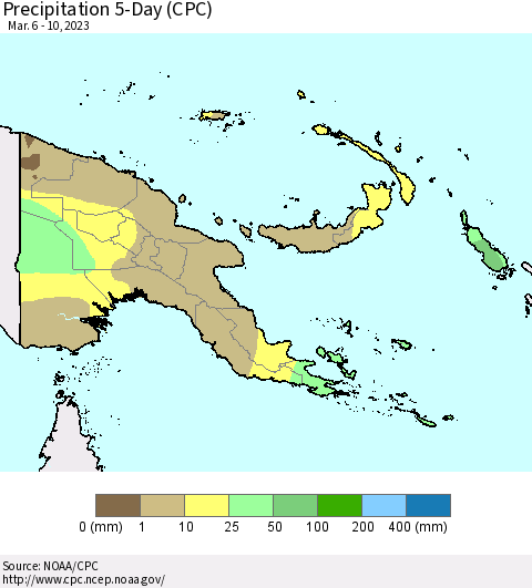 Papua New Guinea Precipitation 5-Day (CPC) Thematic Map For 3/6/2023 - 3/10/2023