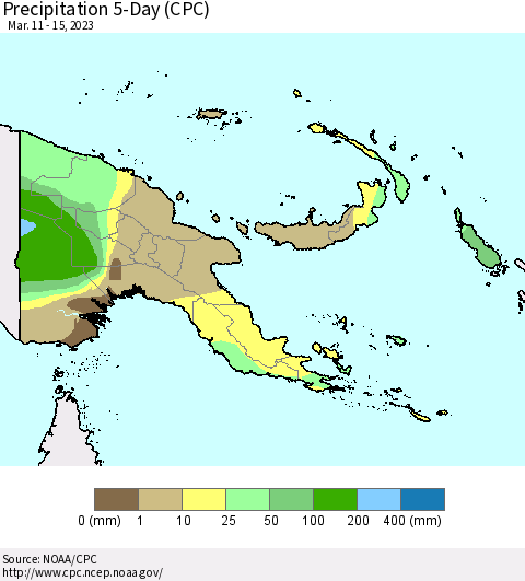 Papua New Guinea Precipitation 5-Day (CPC) Thematic Map For 3/11/2023 - 3/15/2023