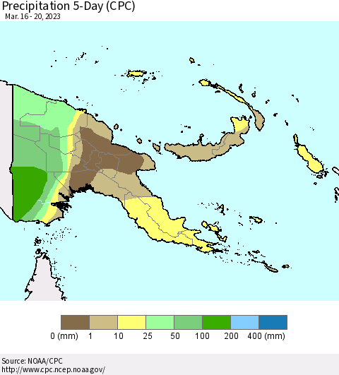 Papua New Guinea Precipitation 5-Day (CPC) Thematic Map For 3/16/2023 - 3/20/2023