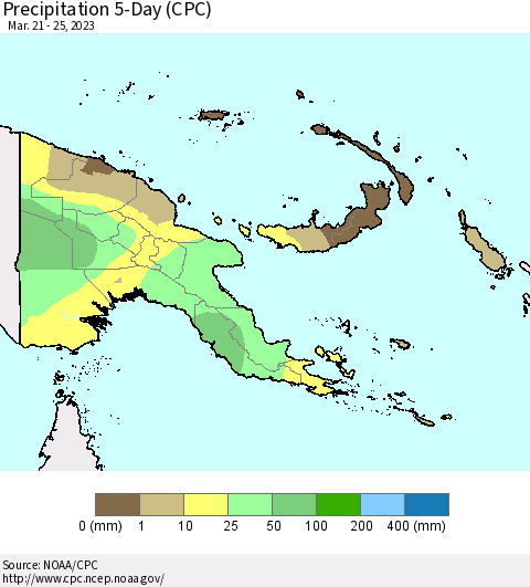 Papua New Guinea Precipitation 5-Day (CPC) Thematic Map For 3/21/2023 - 3/25/2023