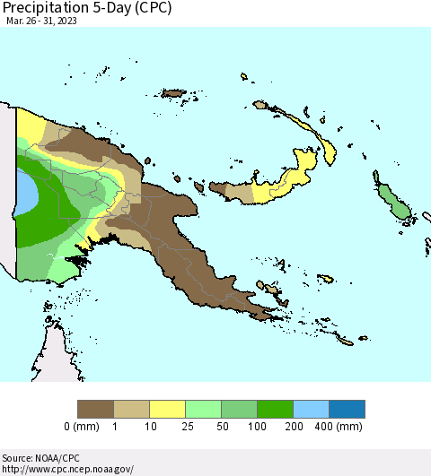 Papua New Guinea Precipitation 5-Day (CPC) Thematic Map For 3/26/2023 - 3/31/2023