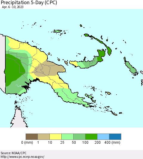 Papua New Guinea Precipitation 5-Day (CPC) Thematic Map For 4/6/2023 - 4/10/2023