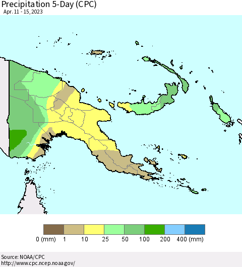 Papua New Guinea Precipitation 5-Day (CPC) Thematic Map For 4/11/2023 - 4/15/2023