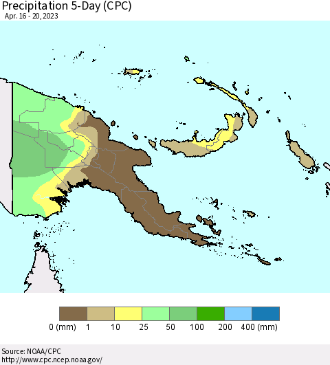 Papua New Guinea Precipitation 5-Day (CPC) Thematic Map For 4/16/2023 - 4/20/2023