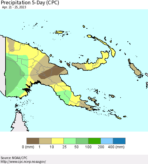 Papua New Guinea Precipitation 5-Day (CPC) Thematic Map For 4/21/2023 - 4/25/2023