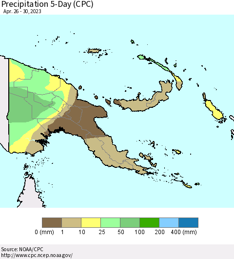 Papua New Guinea Precipitation 5-Day (CPC) Thematic Map For 4/26/2023 - 4/30/2023