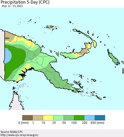 Papua New Guinea Precipitation 5-Day (CPC) Thematic Map For 5/11/2023 - 5/15/2023
