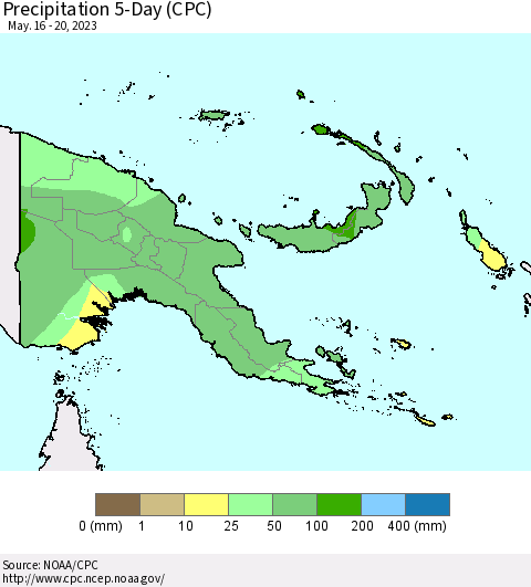 Papua New Guinea Precipitation 5-Day (CPC) Thematic Map For 5/16/2023 - 5/20/2023
