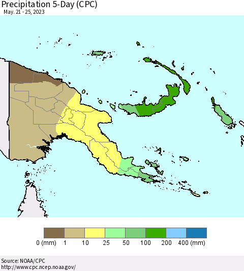 Papua New Guinea Precipitation 5-Day (CPC) Thematic Map For 5/21/2023 - 5/25/2023
