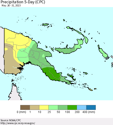 Papua New Guinea Precipitation 5-Day (CPC) Thematic Map For 5/26/2023 - 5/31/2023