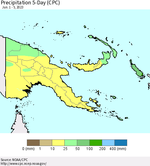 Papua New Guinea Precipitation 5-Day (CPC) Thematic Map For 6/1/2023 - 6/5/2023