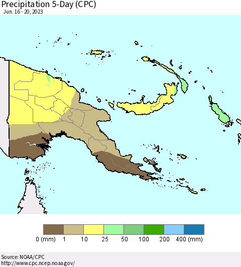 Papua New Guinea Precipitation 5-Day (CPC) Thematic Map For 6/16/2023 - 6/20/2023