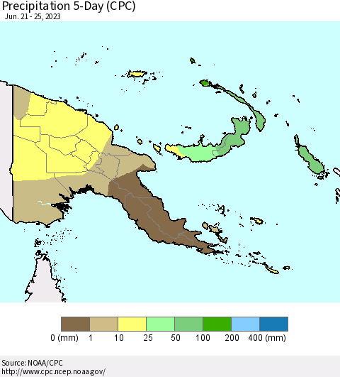 Papua New Guinea Precipitation 5-Day (CPC) Thematic Map For 6/21/2023 - 6/25/2023