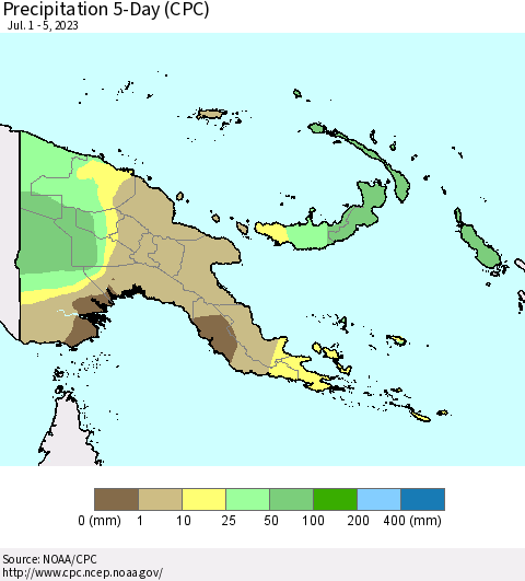 Papua New Guinea Precipitation 5-Day (CPC) Thematic Map For 7/1/2023 - 7/5/2023