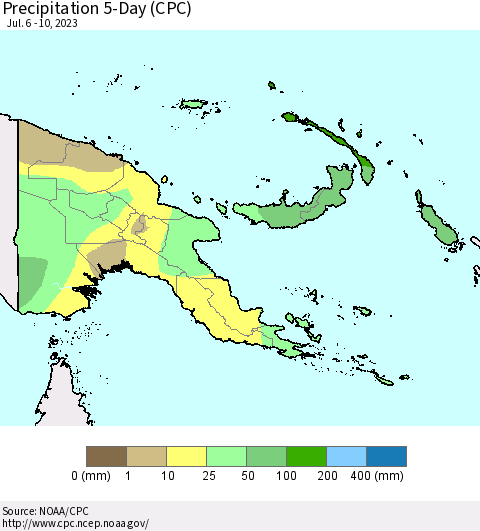 Papua New Guinea Precipitation 5-Day (CPC) Thematic Map For 7/6/2023 - 7/10/2023