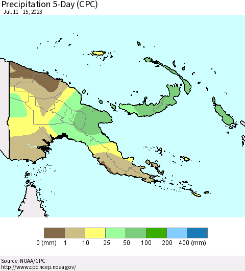 Papua New Guinea Precipitation 5-Day (CPC) Thematic Map For 7/11/2023 - 7/15/2023