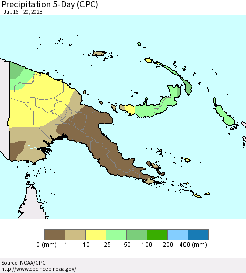 Papua New Guinea Precipitation 5-Day (CPC) Thematic Map For 7/16/2023 - 7/20/2023