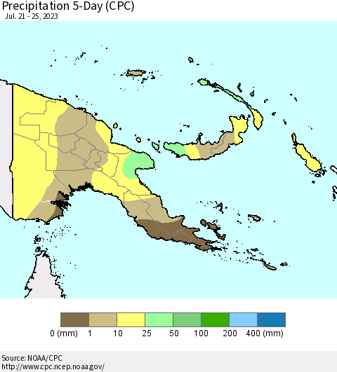 Papua New Guinea Precipitation 5-Day (CPC) Thematic Map For 7/21/2023 - 7/25/2023