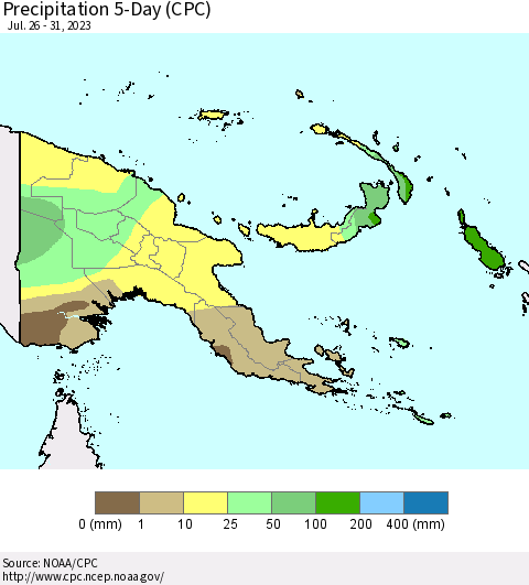 Papua New Guinea Precipitation 5-Day (CPC) Thematic Map For 7/26/2023 - 7/31/2023