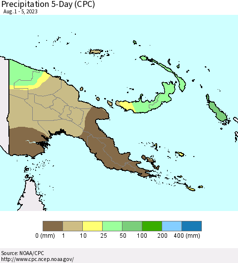 Papua New Guinea Precipitation 5-Day (CPC) Thematic Map For 8/1/2023 - 8/5/2023