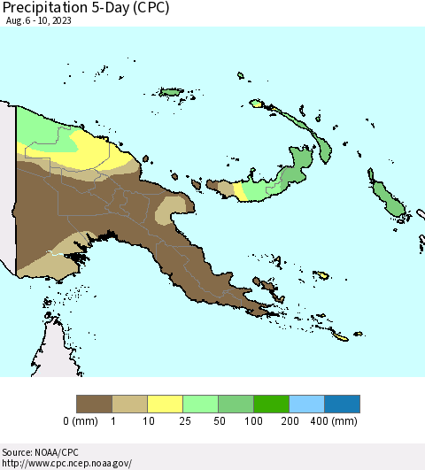 Papua New Guinea Precipitation 5-Day (CPC) Thematic Map For 8/6/2023 - 8/10/2023