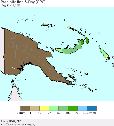 Papua New Guinea Precipitation 5-Day (CPC) Thematic Map For 8/11/2023 - 8/15/2023