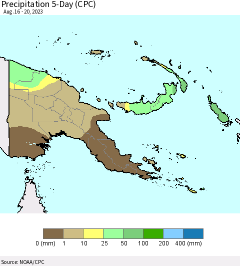 Papua New Guinea Precipitation 5-Day (CPC) Thematic Map For 8/16/2023 - 8/20/2023