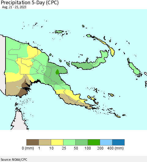 Papua New Guinea Precipitation 5-Day (CPC) Thematic Map For 8/21/2023 - 8/25/2023
