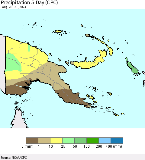 Papua New Guinea Precipitation 5-Day (CPC) Thematic Map For 8/26/2023 - 8/31/2023