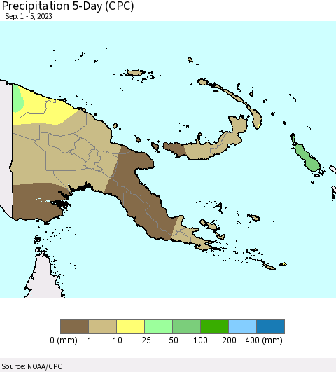 Papua New Guinea Precipitation 5-Day (CPC) Thematic Map For 9/1/2023 - 9/5/2023